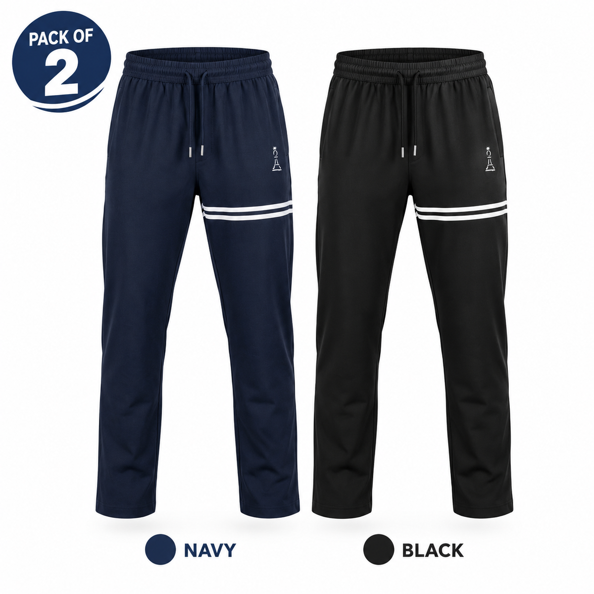 CHESSMEN Signature French Terry Track Pants – Black + Navy Blue Combo (Pack of 2)